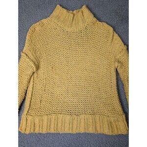 Free People Womens Sweater Mustard Yellow Raglan Sleeve Mock Neck Pullover Sz S